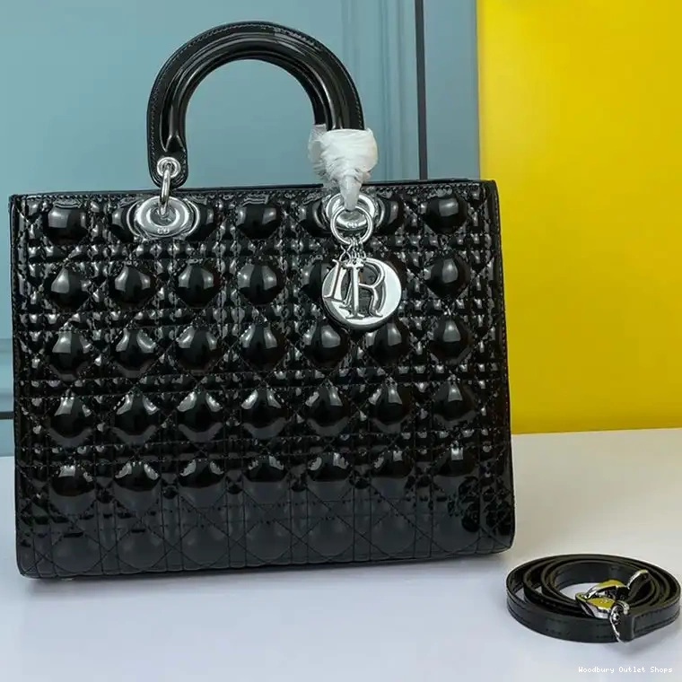 Cannage Silver Bag Patent Large Black Lady Calfskin Dior 0508 Hot Sale